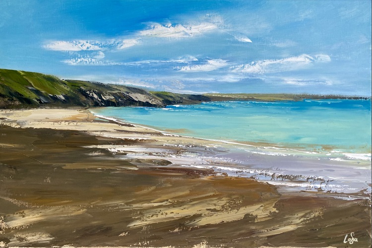 Lara Smith artist, Barafundle Bay, oil painting
